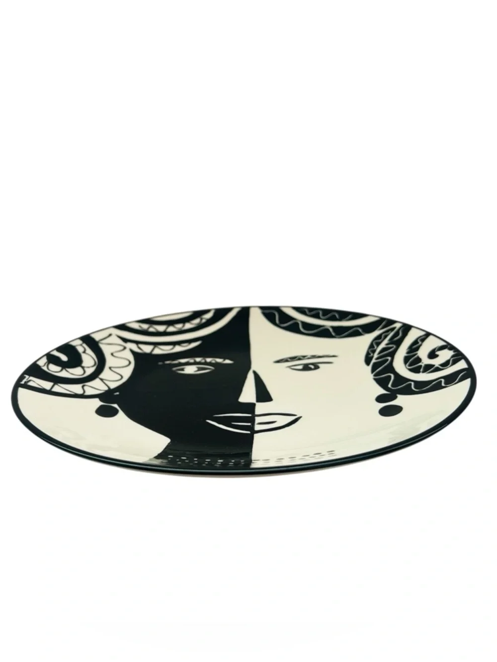 West Elm Abstract Art Pottery Portrait Hand Painted Plate